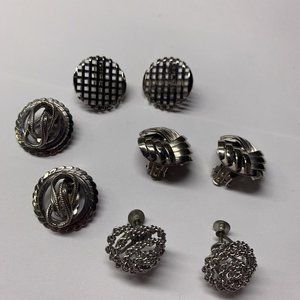 Lot Of 4 - Silver Tone - Vintage Clip-on Clip On Screw On Costume Earrings